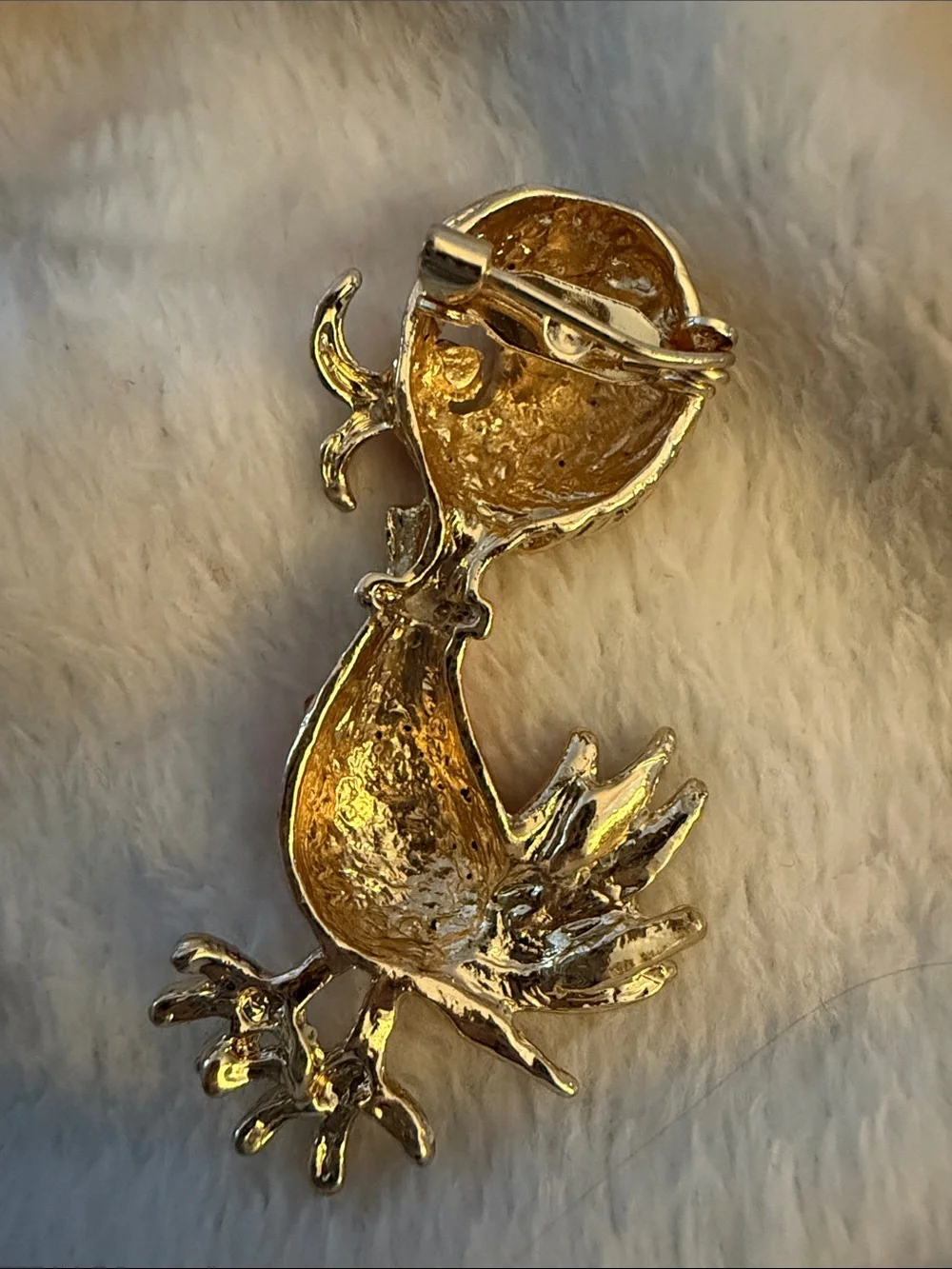 Orange Rhinestone Duck Brooch Pin Vintage Bird